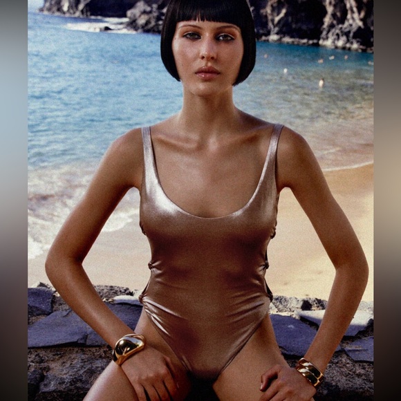 Zara limited edition Rose gold metallic effect Swimsuit